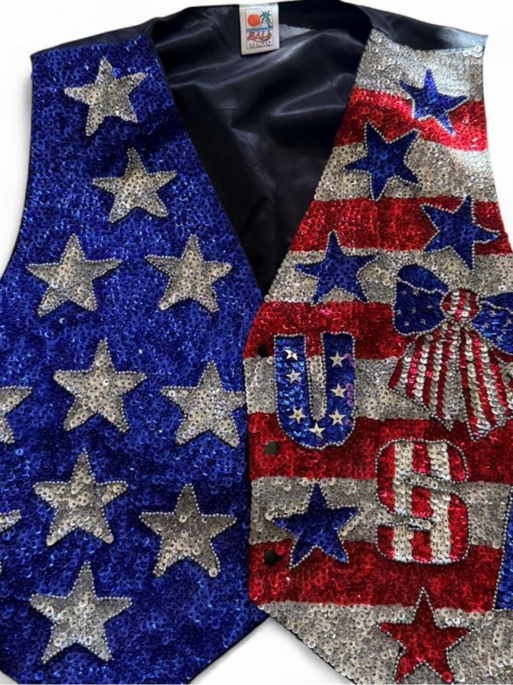 Sequin Patriotic USA Vest - Red White Blue Stars